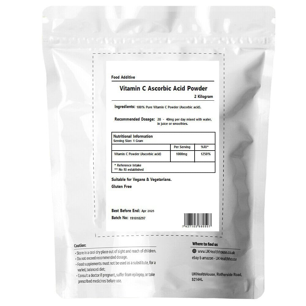 2kg UKHealthHouse 100% Pure Ascorbic Acid - Vitamin C Powder - Anti Oxidant - Food Grade