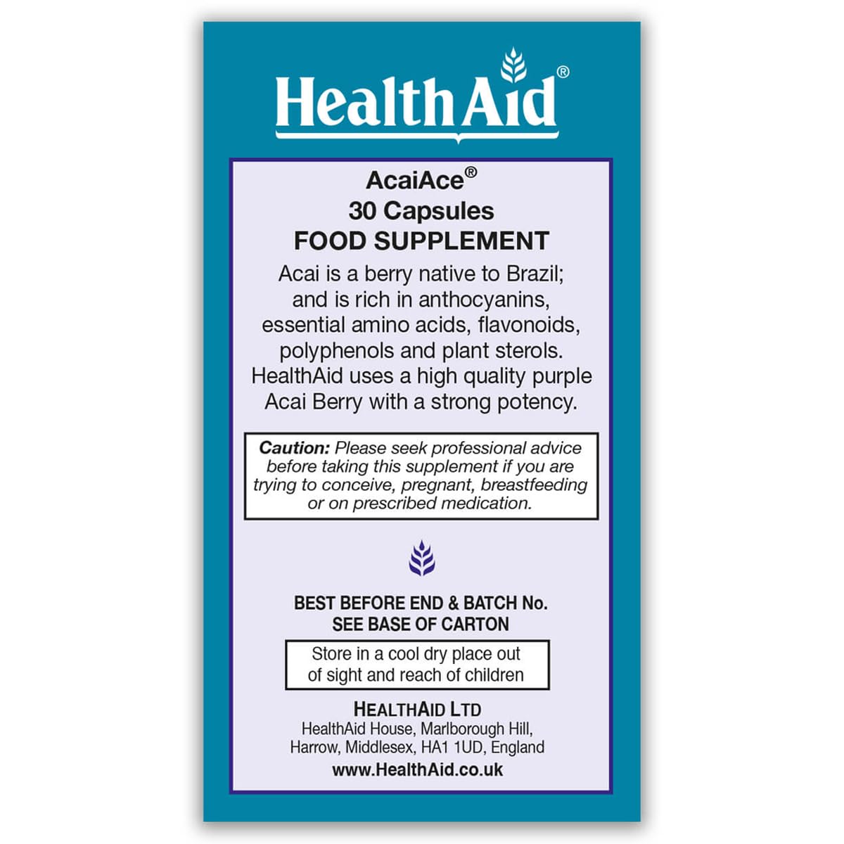 HealthAid AcaiAce Acai Berry 1500mg 30 Capsules