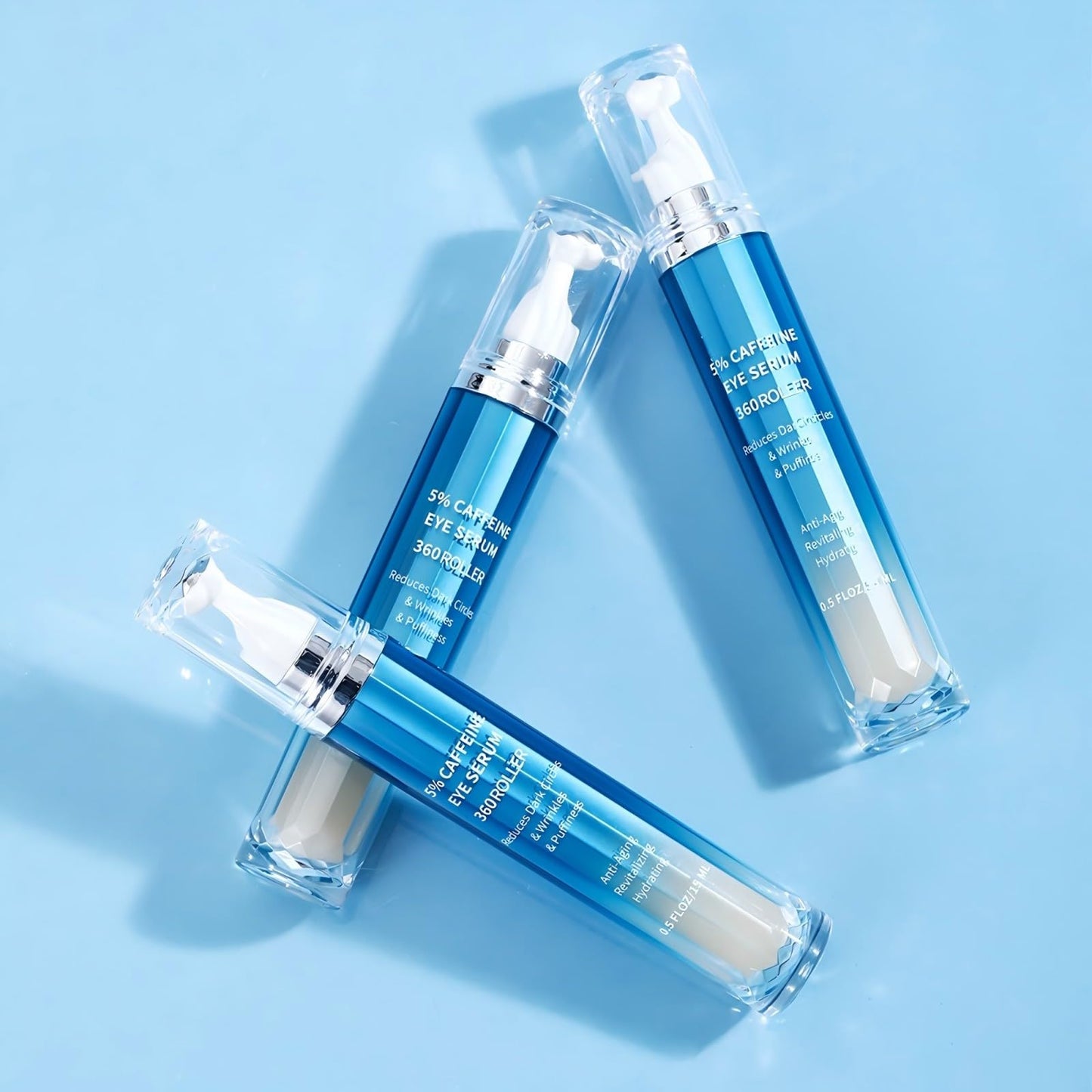 VRAIKO Eye Serum for Dark Circles and Puffiness, 5% Caffeine 8% Retinol Under Eye Cream with Build-In 3D Roller Applicator, Hyaluronic Acid Peptide for Hydration Fine lines Wrinkles, 0.5 fl oz