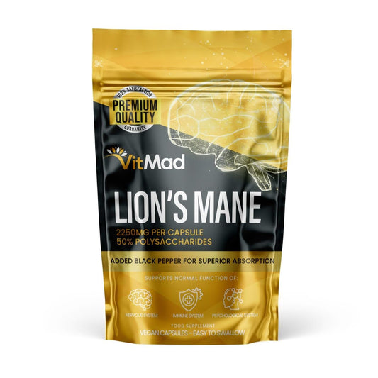Vitmad Lions Mane Supplement 2250mg per Capsule - 1 a Day - 50% polysaccharides (60)