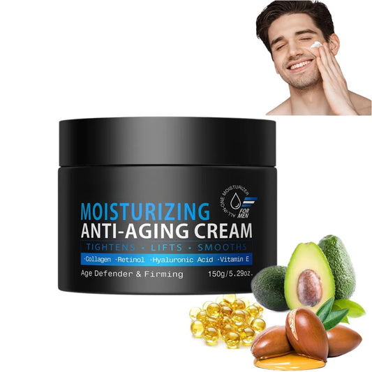 AHVKNU Men's Firming Face Cream 150g - Anti Aging & Skin Tightening Moisturiser with Hyaluronic Acid & Retinol, Reduce Fine Lines & Wrinkles,Collagen Men's Face Cream for Smoother Youthful Skin