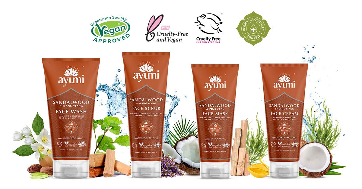 Ayumi Sandalwood & Ylang Ylang Face Scrub, Packed With Bamboo Stem Powder to Buff Away Dead Skin Cells, Rich in Cocoa & Shea Butters For Soft Skin - 1 x 125ml