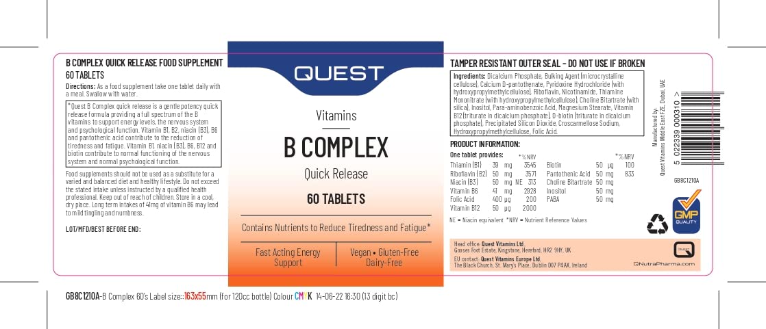 Quest B Complex Timed Release (Formerly Mega B-100) 60 Tablets (Pack of 3)
