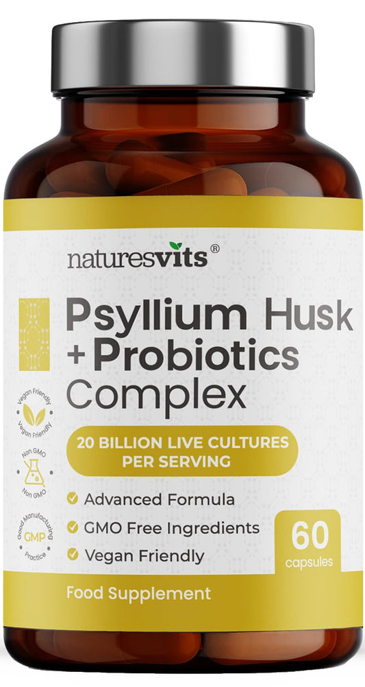 Psyllium Husk Fiber Capsules, 4000mg of Fibre per Serve - Oral Prebiotics and Probiotics, 20 Billion CFU - Digestion Gut Health Supplements for Men and Women - High Fiber Bloating Relief