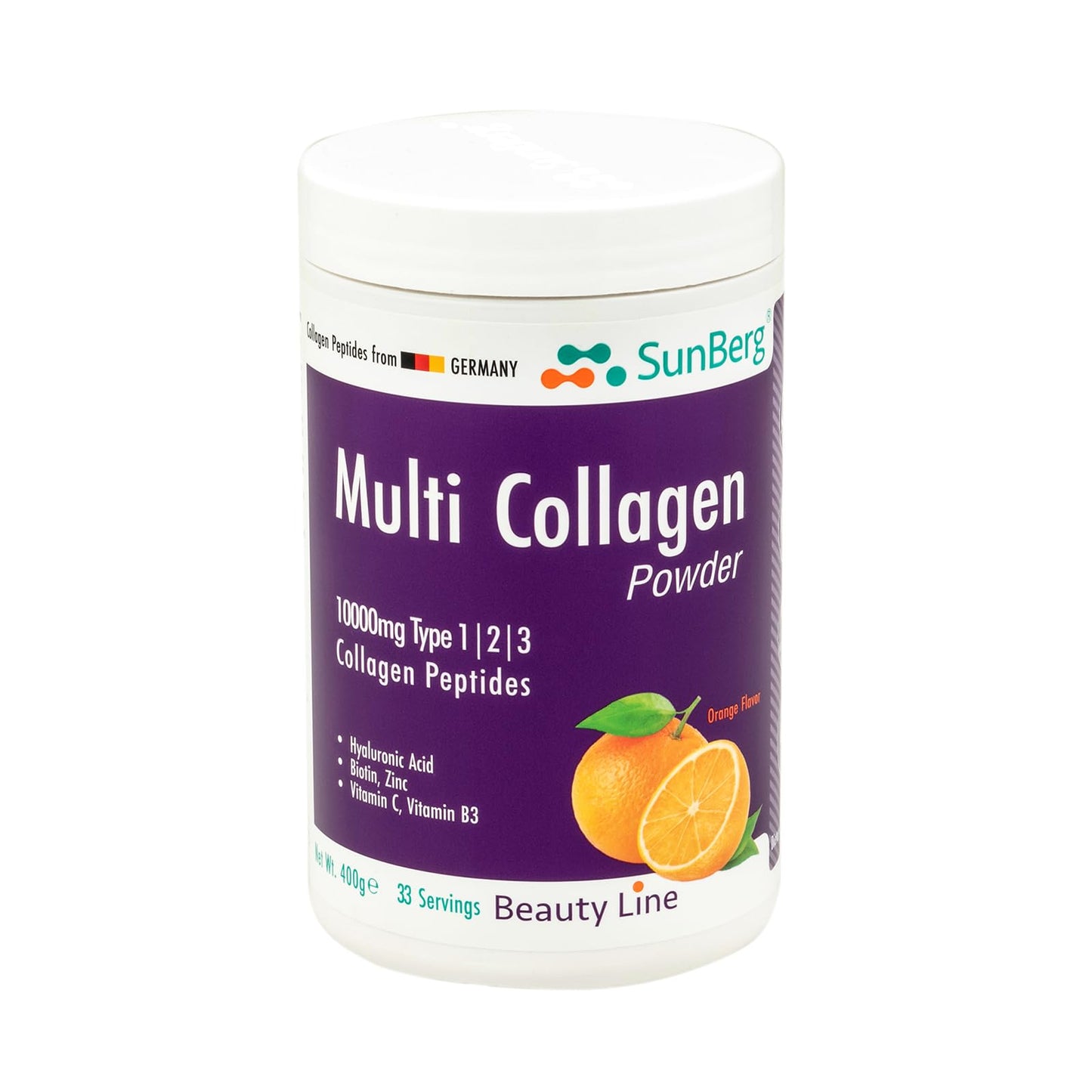 Bodygenix Sunberg Multi Collagen Powder - 1000mg Hydrolyzed Collagen Peptides Type I, II, III Hyaluronic Acid Biotin for Skin Hair Nail Joints Bones Muscles Teeth - 400mg Halal Collagen Complex Supplement