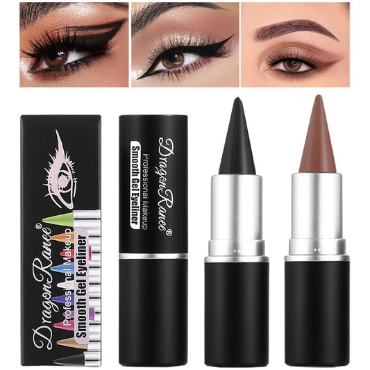 Black Gel Eyeliner Pencil, Dulele 2 Colors Natural Cream Waterproof Smudge Proof Eye Liner Black, Multi-Use Eyeliner Stick & Face Paint Stick Makeup, Eye-liners for Women Girls (Black & Coffee)