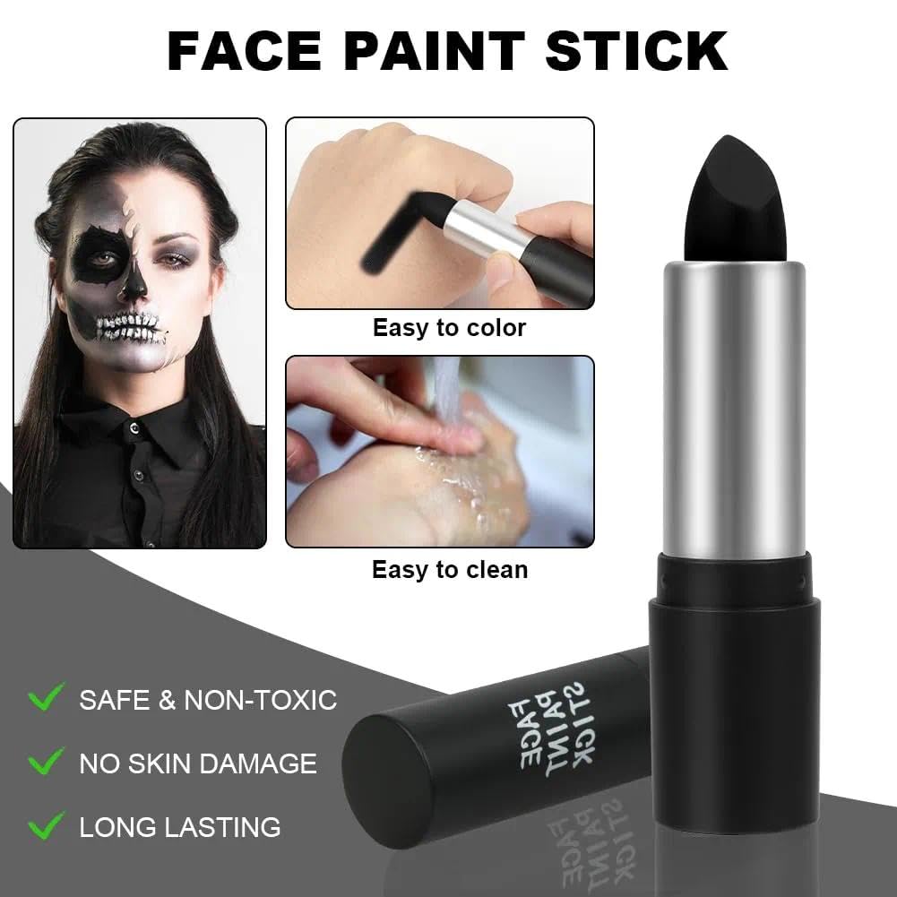 OunTechGlory Black Face Paint Stick for Sports & Halloween - Non-Toxic Body Paint Stick for Softball, Football, Baseball, Lacrosse - Adults & Kids Face Makeup Stick for Cosplay - Oil-Based Painting Stick