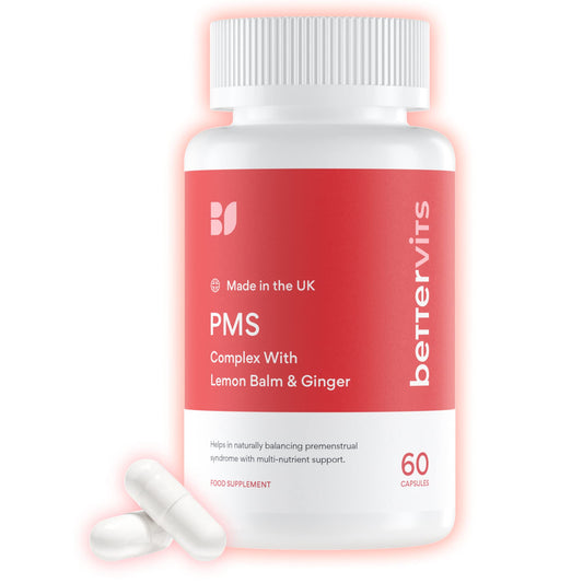 Bettervits PMS Complex | Period Pain | Cramps | Mood Swings | Regulation with Ashwagandha, Vitamins B, Calcium & More.