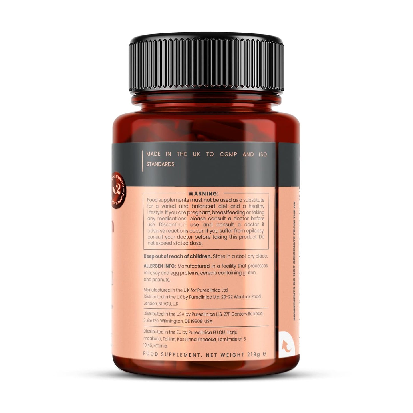 Pureclinica Double Strength Turmeric - 1000mg x 180 Tablets - Natural Levels of Curcumin - and 5mg Black Pepper Extract.