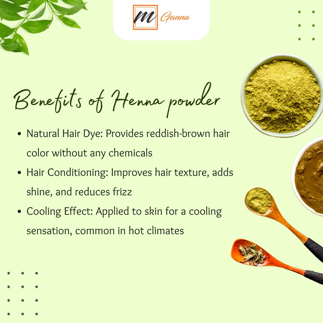 mGanna 100% Natural Henna Powder Pure Lawsonia Inermis For Hair Dye and Color | No Gluten | No Parabens | No Fillers | No Sulfates | No PPD or Any Chemicals for Healthy Hair Care 0.50 LBS 227 GMS