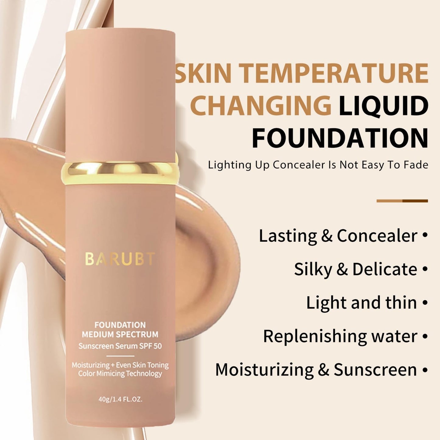 SONGQEE 4 In 1 Foundation Liquid, Hydrating Medium Full Coverage Concealer with Spf 50+, Bio Foundation Light, Color Correcting Primer, Natural Face Base Tone Makeup, Longwearing & Waterproof