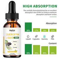 VSYLICN 700mg Quercetin Liquid Drops - Quercetin Bromelain Supplements - 5 in 1 with Bromelain Elderberry Vitamin - 4X Stronger Than Pills & Capsules - Immunity Health Respiratory Health Skin Care - 60ml