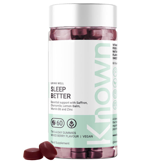 Sleep Gummies High Strength Mixed Berry Flavoured by Known | Natural Botanical Extracts with 90mg Saffron, Chamomile, Lemon Balm | 60 Two-a-Day Vegan Gummies (Two Month’s Supply)