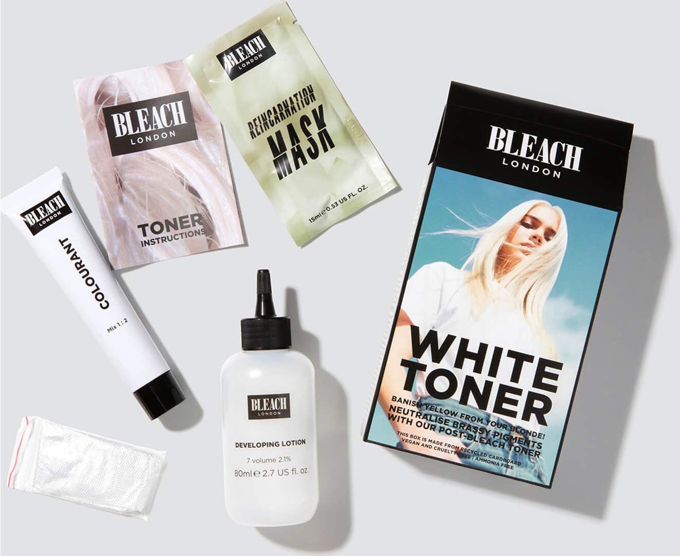 (Pack of 3) Bleach London Total Bleach hair Kit & White Toner hair Kit & White Heat Hair Colourant 150ml