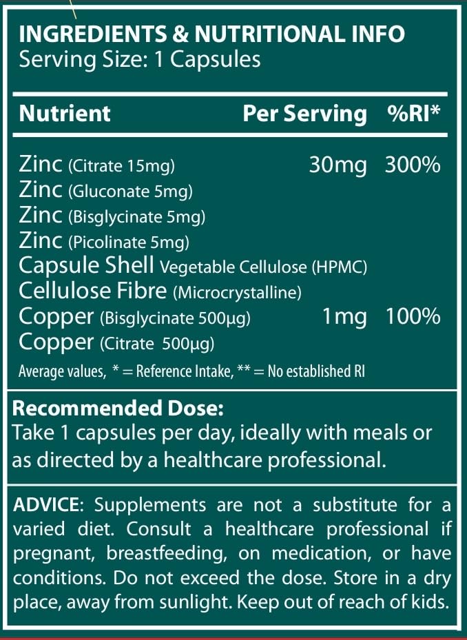 Bio Mirco High Strength Ultra Zinc Complex, 120 Premium Capsules, Immune System, Cognitive Function, Potent Dose, Made in The UK