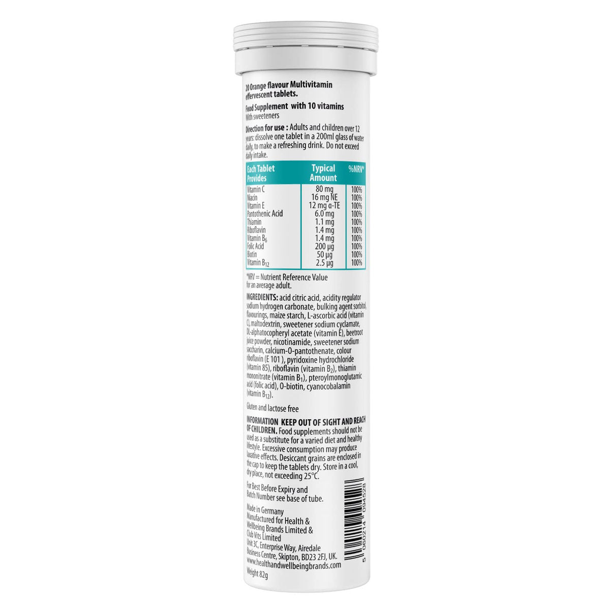 Club Vits Effervescent Multivitamins - High Strength Multivitamin Tablets - Complete One a Day Supplements for Men & Women - 20 Per Tube (Pack of 4)