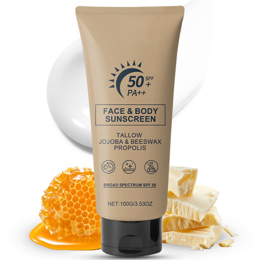 ThamGlow Beef Tallow Sunscreen SPF 50+ PA++, Beef Tallow Skin Care Organic Sunscreen, Sun Cream For Face & Body, Ultra-Lightweight Uv Protection, Non-Greasy & Hydrating For Daily Defence