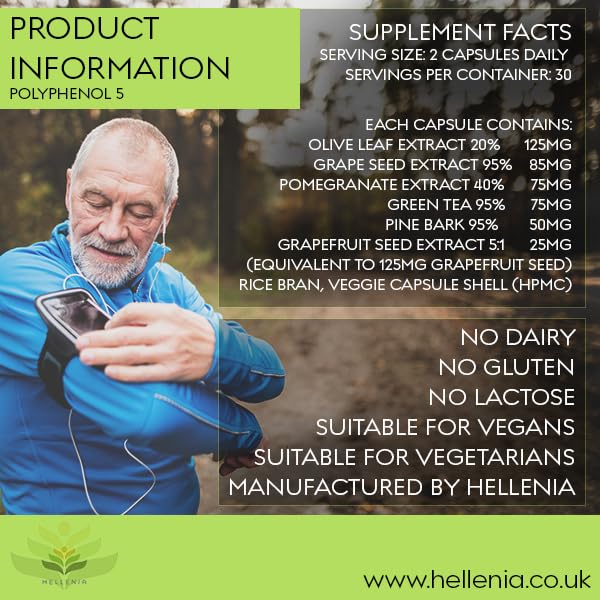 Hellenia Polyphenol 5 | 5-a-Day Fruit & Veg Dietary antioxidants - 60 Capsules