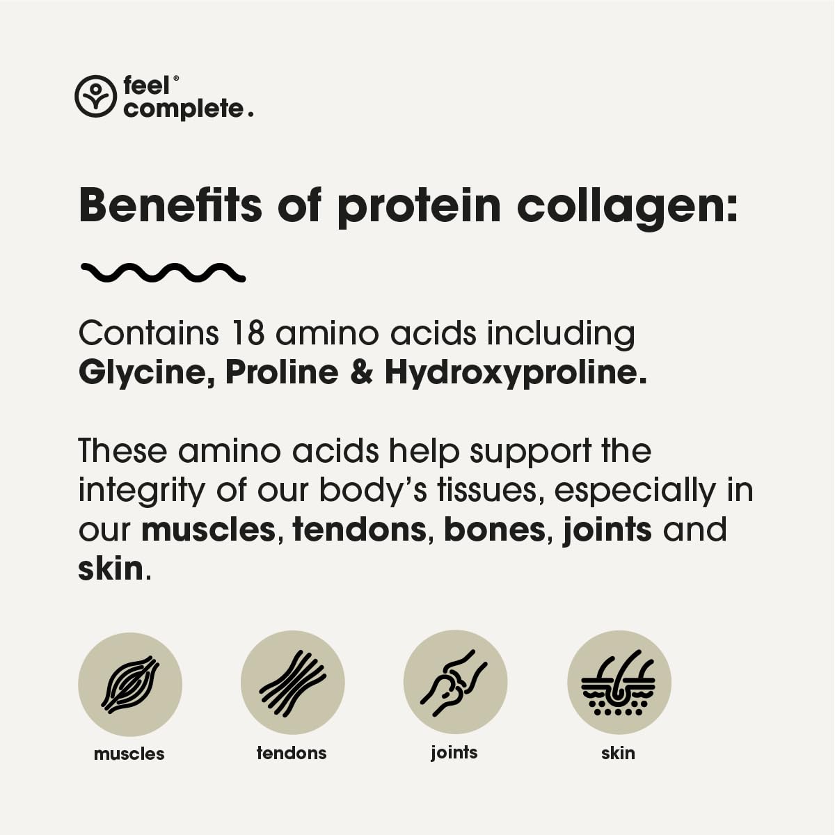 Feel Complete - High Protein Collagen - Premium Type 1 & 3 Hydrolysed Bovine Collagen - Halal - Skin, Hair & Nail - Includes Amino Acids - 2 Week Supply 140g