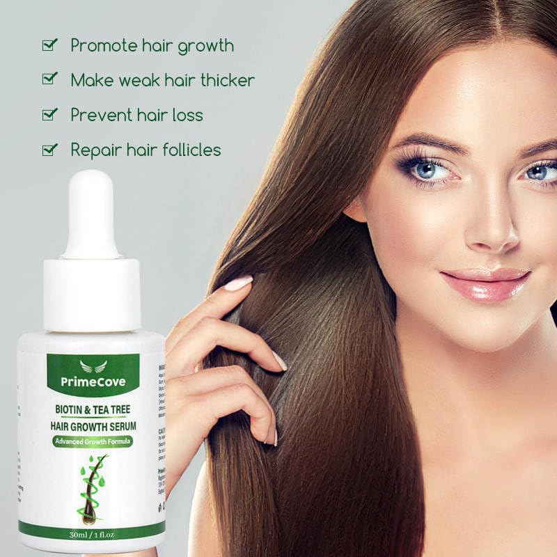 PrimeCove - Biotin & Tea Tree Hair Growth Serum (30ml) | Stimulate Growth, Reduce Graying & Nourish Roots | Advanced & Natural Formula