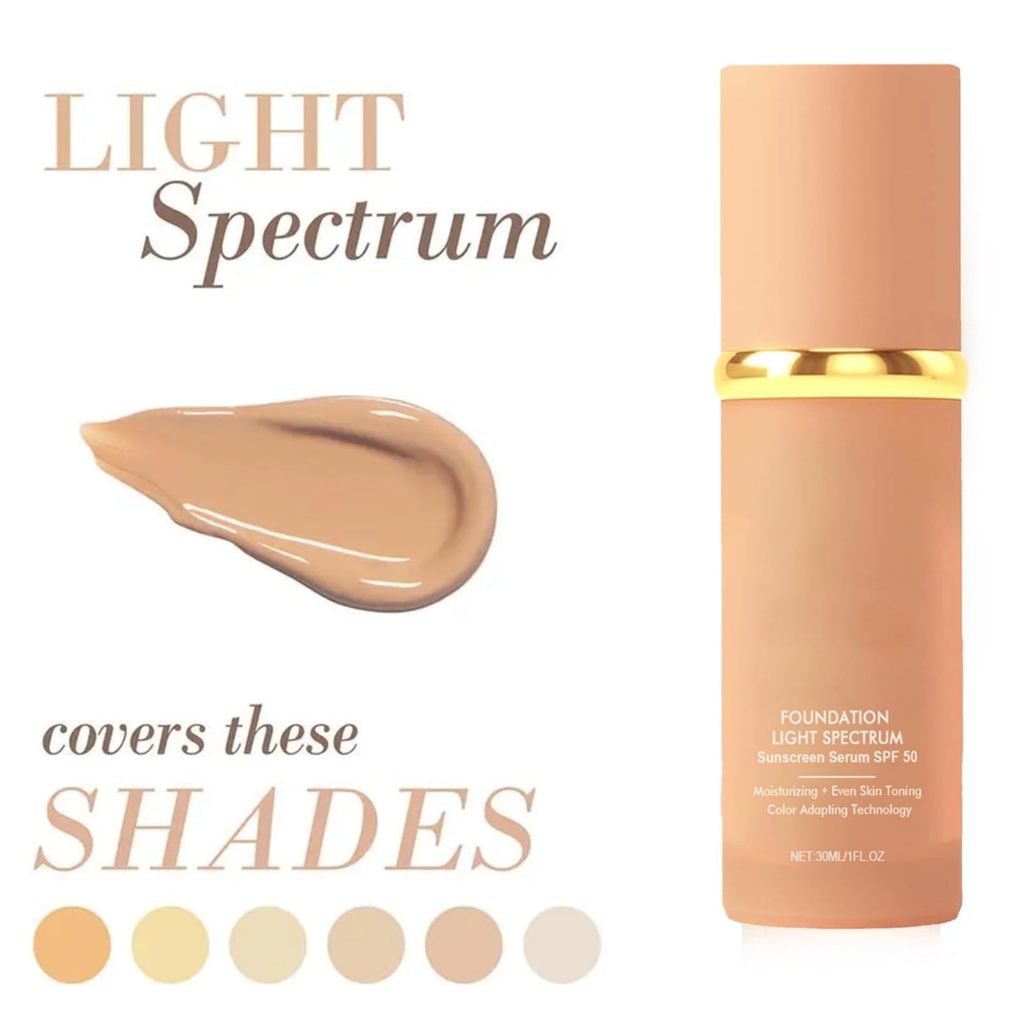MEITREND Bio Foundation 4 in 1 Light Spectrum with SPF 50,Hydrating Medium Full Coverage Color Changing Foundation,4 in 1 Liquid Foundation Color Matching Foundation Longwearing & Waterproof Makeup