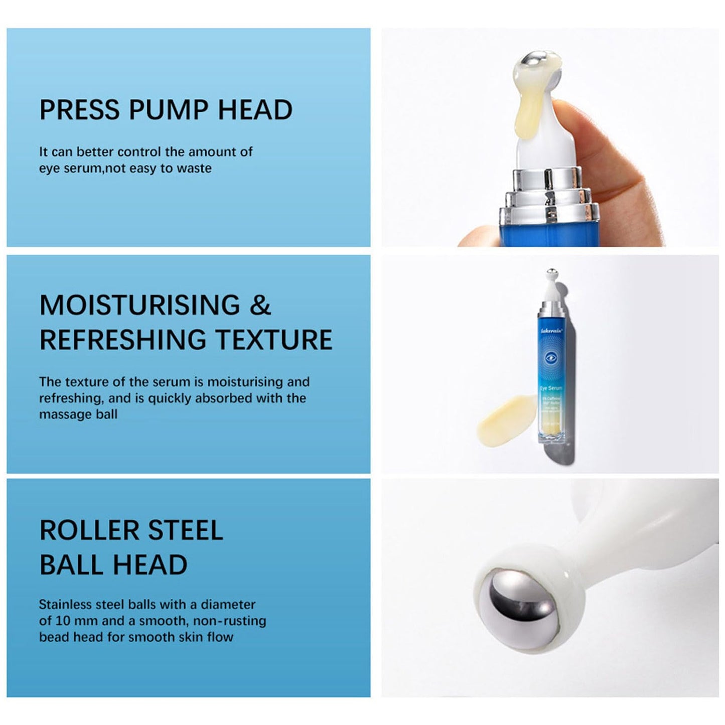 Grospe 5% Caffeine Eye Serum for Dark Circles and Puffy Eyes with 360° Massage Ball Reduces Fine Lines Anti-Wrinkle Firming Eye Serum 15ml