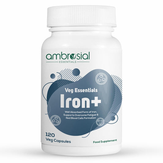 Ambrosial Iron Tablets High Strength 25mg| Iron Supplements for Women & Men Blood Support & Helps Reduce Tiredness & Fatigue | Enhanced Absorption & Non - Constipating (Pack of 1-120 Capsules)