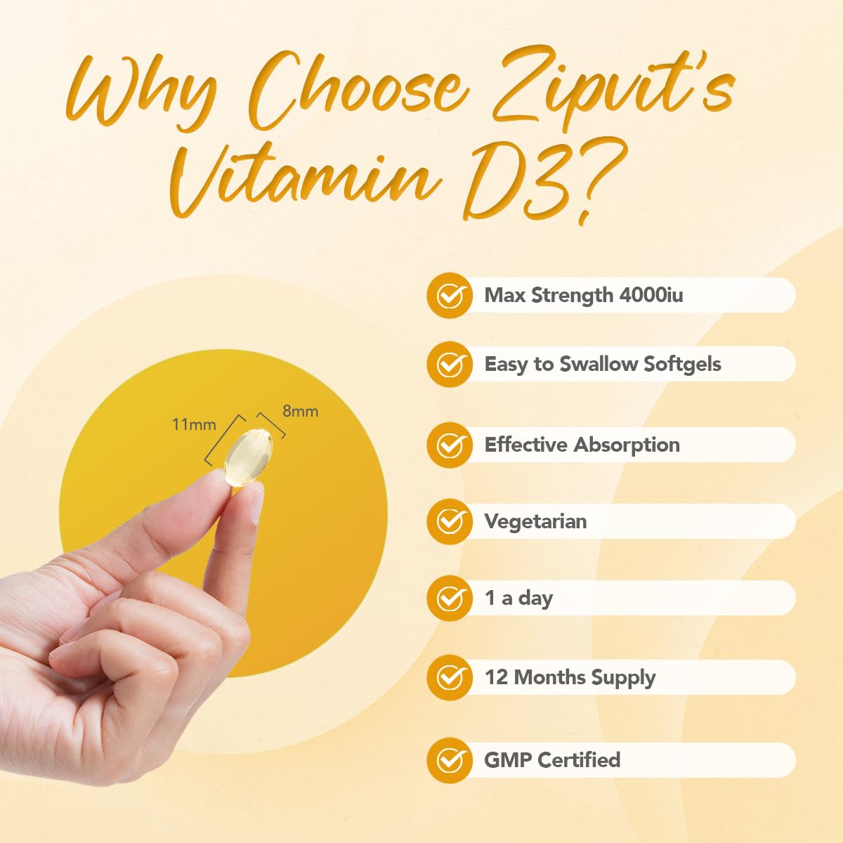 Zipvit Vitamin D3 4000IU Softgels, High Strength Vitamin D Supplement, Immune Support, 12 Months Supply, 360 Vegetarian Easy to Swallow Softgels