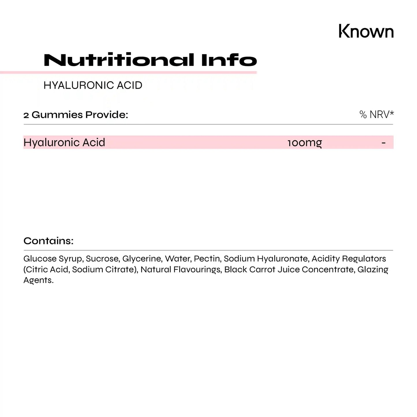 Vegan Hyaluronic Acid Gummies by Known Nutrition | Essential Support for Skin Hydration | Delicious Mixed Berry Flavour | 60 Two-a-Day Vitamin Gummies | 100mg Hyaluronic Acid (Pack of 1)