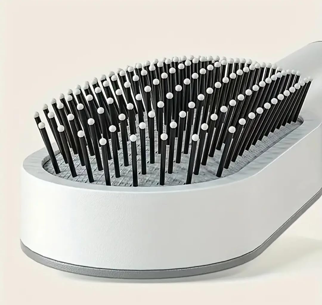 WANWEN Self Cleaning Hair Brush for Women, 3D Air Cushion Massager Brush, Easy Clean Hair Brush, Detangling Anti-Static Brush, Suitable for All Hair Types (White)