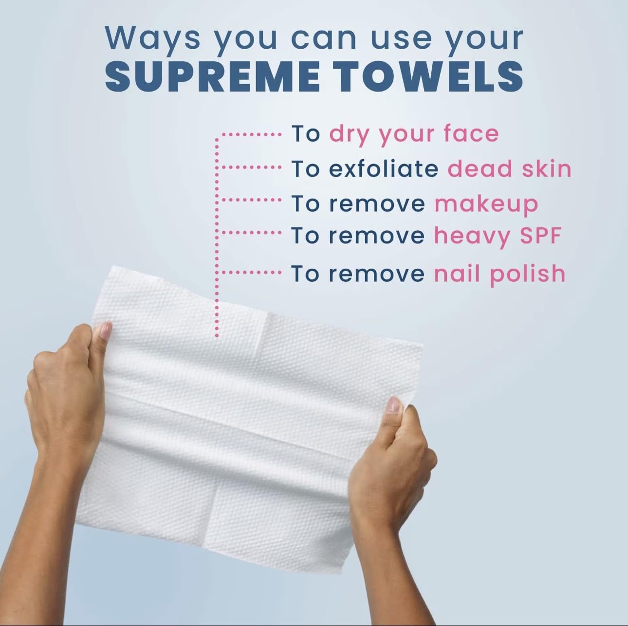 Clean Skin XL Face Towels, 50 Count, Biodegradable, Dual-Textured, Vegan, 25 * 30cm