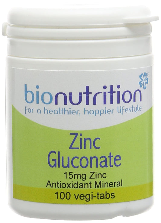 Bio Nutrition Zinc Gluconate - 15mg Zinc - Antioxidant Mineral - 100 vegi-tabs