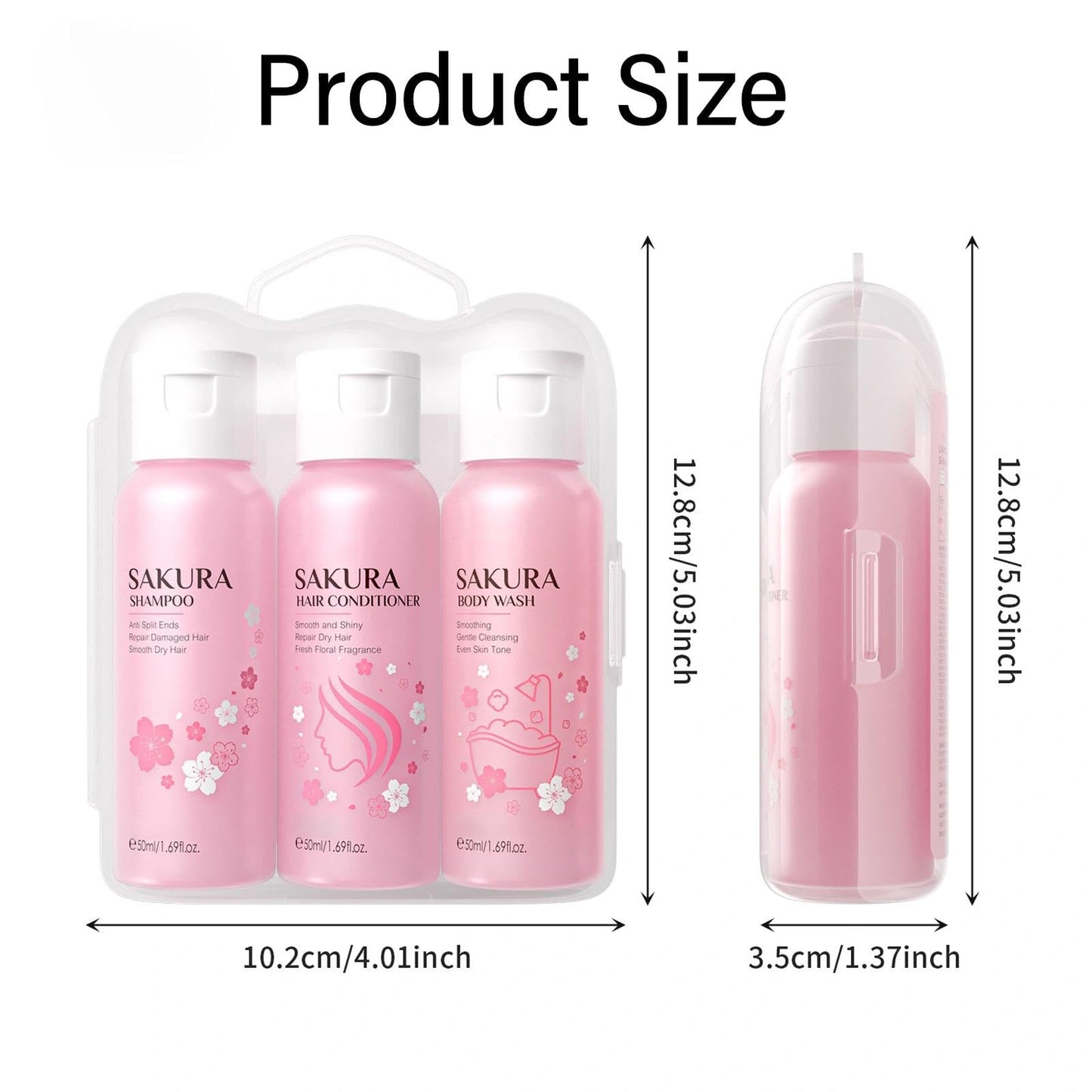 AuraBeen Sakura Shower Gift Set for Women - Travel Size 3-in-1 Bath & Hair Care Kit- Shampoo, Conditioner, Body Wash