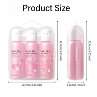 AuraBeen Sakura Shower Gift Set for Women - Travel Size 3-in-1 Bath & Hair Care Kit- Shampoo, Conditioner, Body Wash