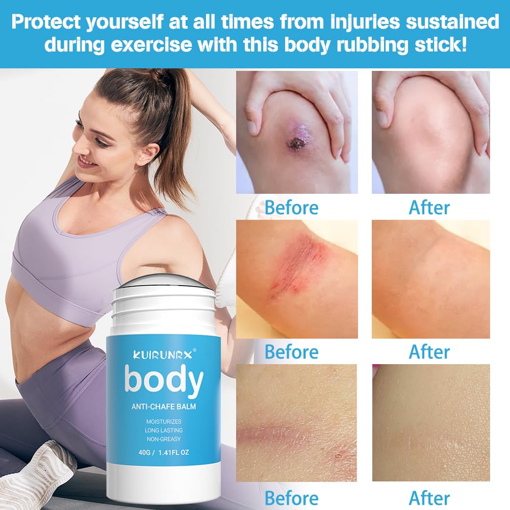 KUIRUNRX® Anti Chafe Balm, Thigh Anti Chafe Stick, Anti-Friction Cream for Heel, Lower Arm, Thigh Legs, Water & Sweat Proof for Preventing Thigh Rashes & Sports Chafing, 40g