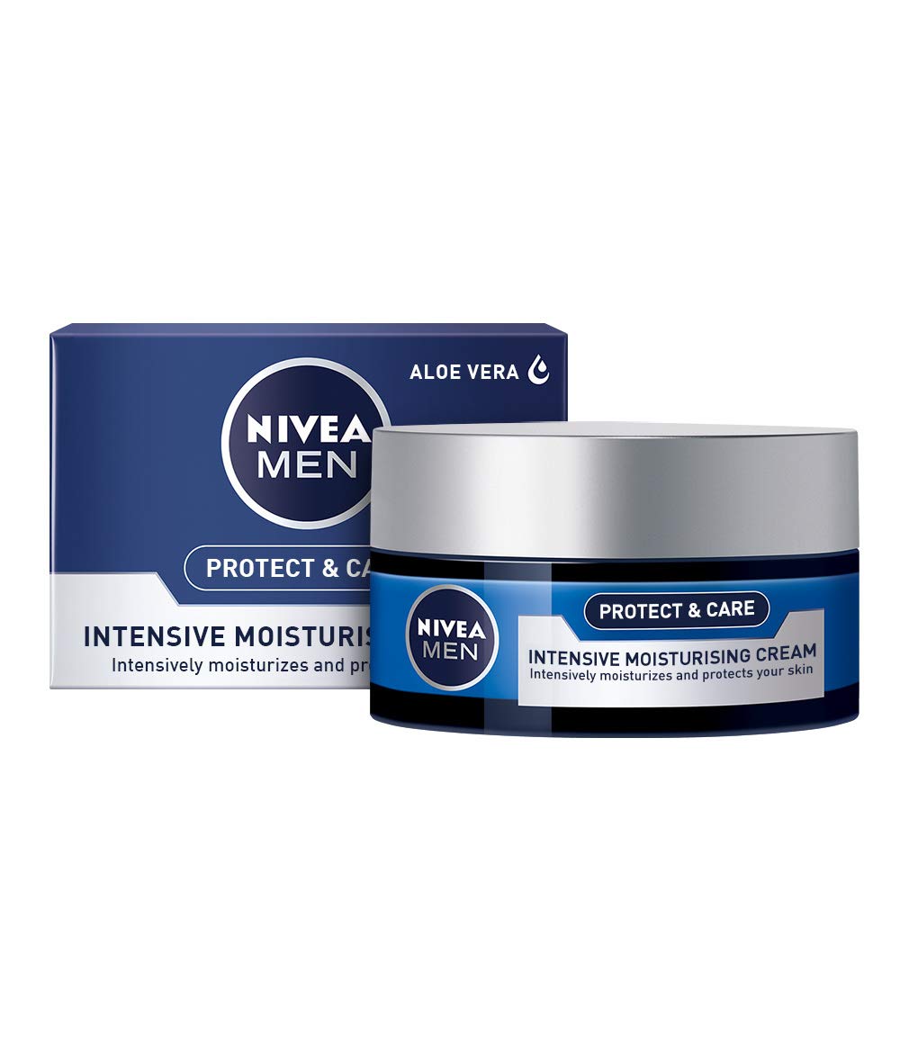 NIVEA MEN Intensive Moisturising Face Cream Protect & Care Pack of 3 (3 x 50 ml), Face Moisturiser for Dry Skin, Moisturiser for Men with Aloe Vera & Vitamin E, Mens Moisturiser