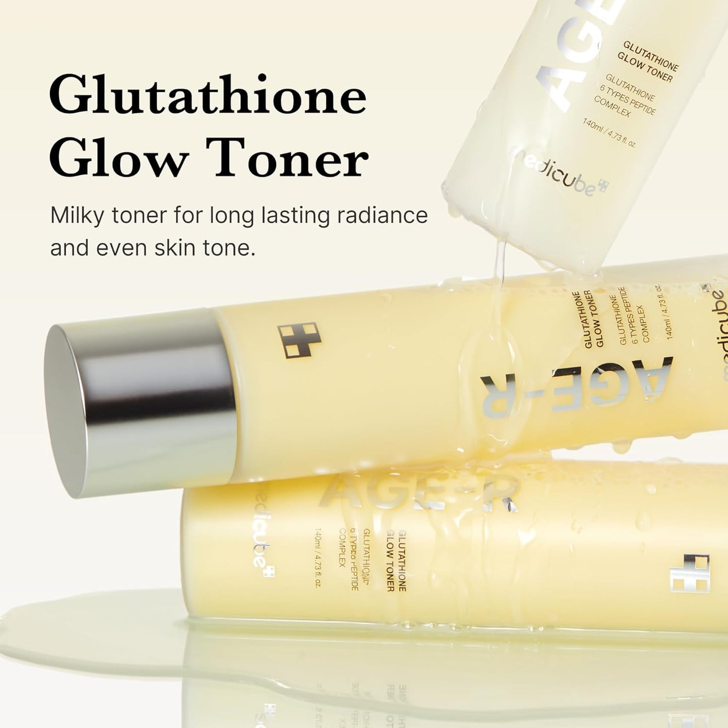 medicube Medicube Age-R Glutathione Glow Toner - Milky 2-Phase Toner with Peptides & Glutathione for Glass Skin Effect - Radiant, Hydrated Complexion - 140 ml