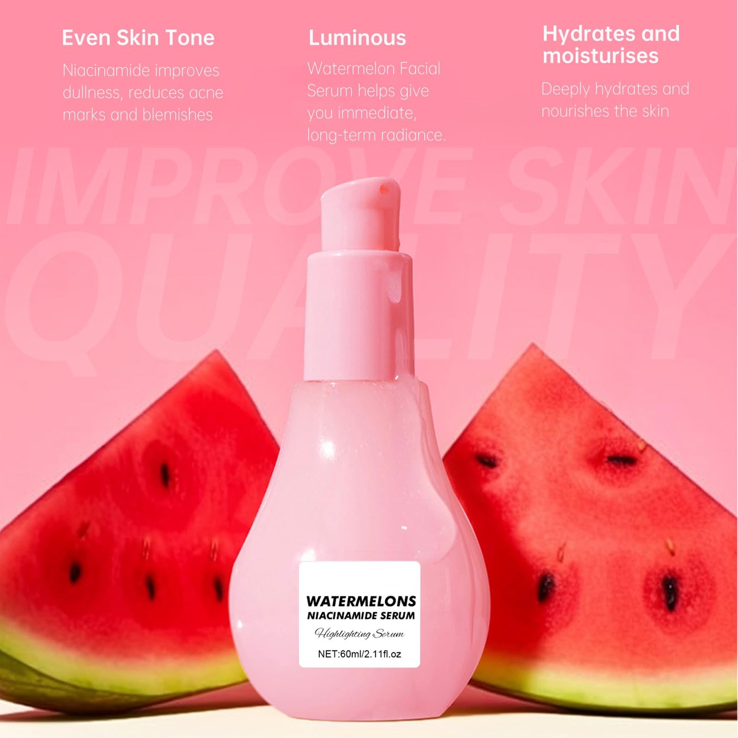 Leogony Watermelon Glow Toner, Niacinamide Dew Drops for Skincare, Pore Tight Serum to Deep Hydration Moisturizing