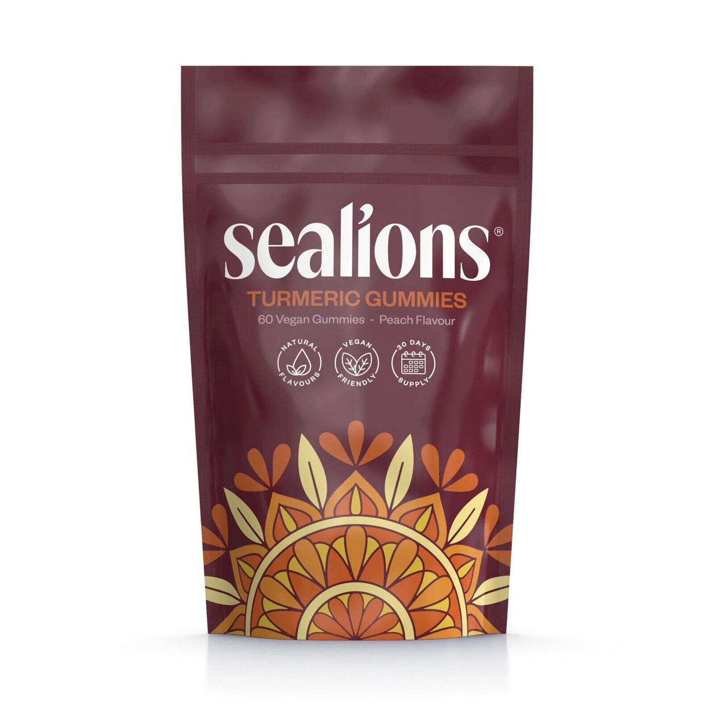 Sealions Turmeric Ginger and Black Pepper Gummies X 60 - High Strength Vegan Peach Flavour Chews - Alternative to Turmeric & Black Pepper Capsules for Men & Women