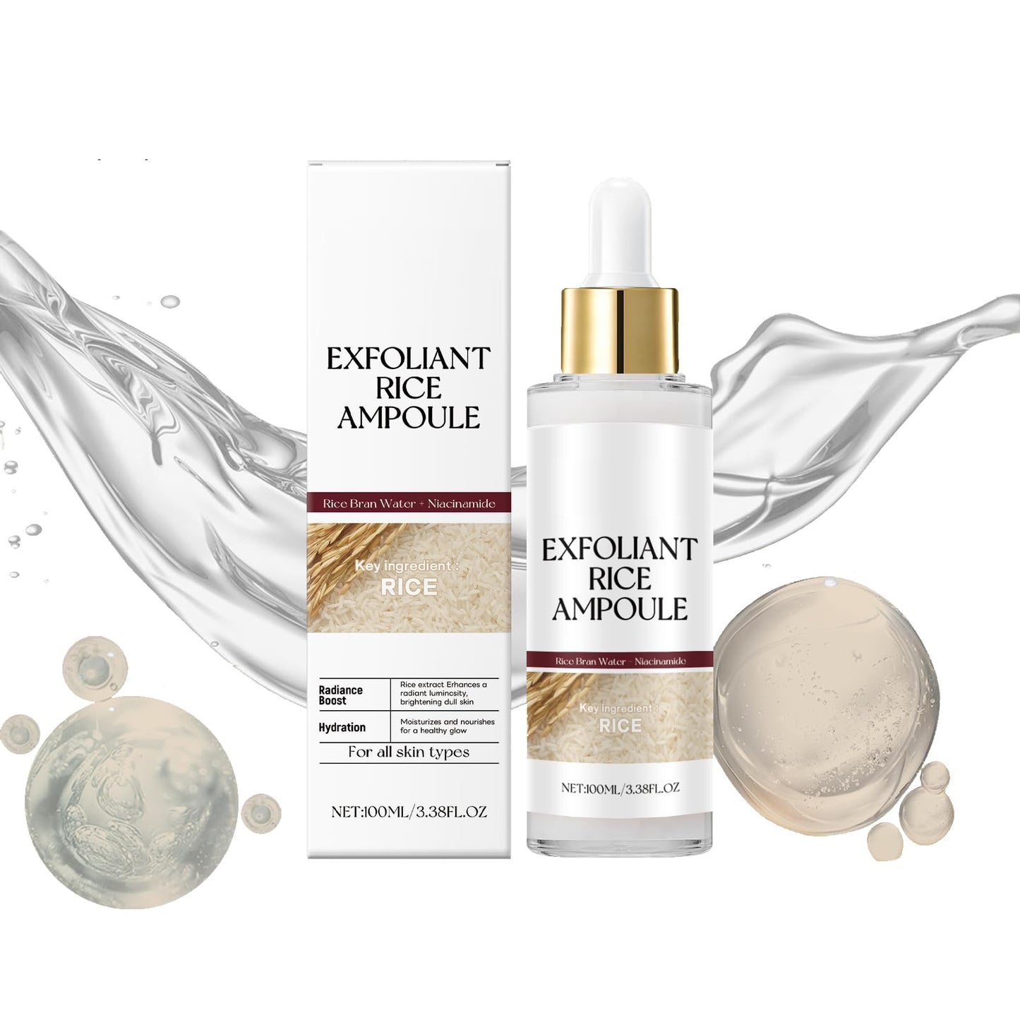 Generic Exfoliant Rice Ampoule,remove dead skin,blackheads and impurities,activate and moisturize the skin,shrink pores (White rice)