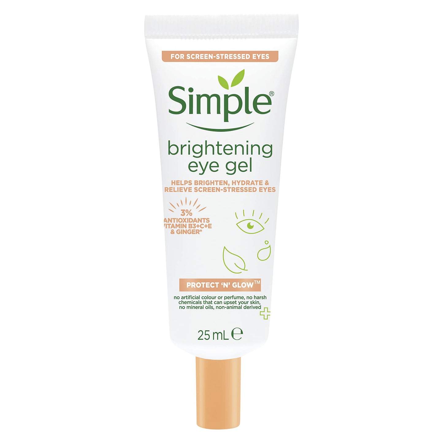 Simple Protect ‘n’ Glow Brightening Eye Gel cruelty-free and vegan for the protection and hydration of screen-stressed and tired eyes 25 ml