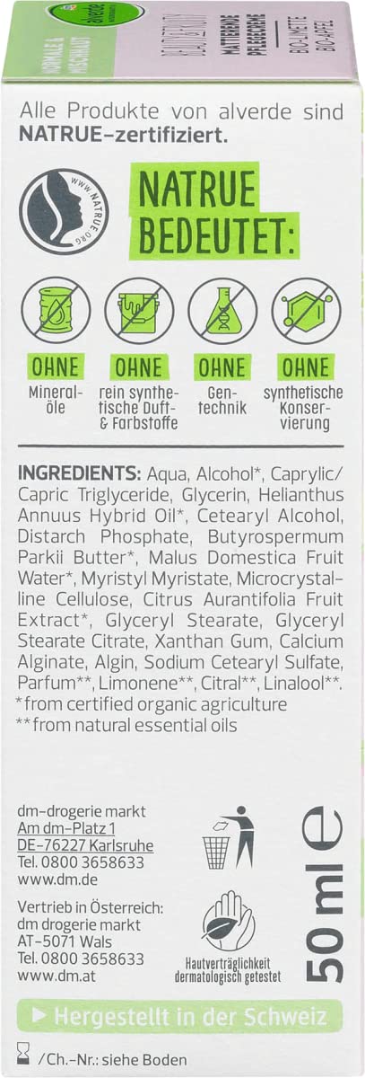 Alverde Natural Cosmetics Beauty & Fruity Day Cream - Matte Care Cream with Organic Lime and Organic Apple, 50 ml