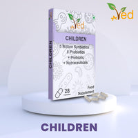 VED Children Complex Probiotics and Prebiotics Complex - 5 Billion CFU - 28 Probiotic Complex Capsules for Children - Lactobacillus helveticus, Rhamno. 28 Days Supply.