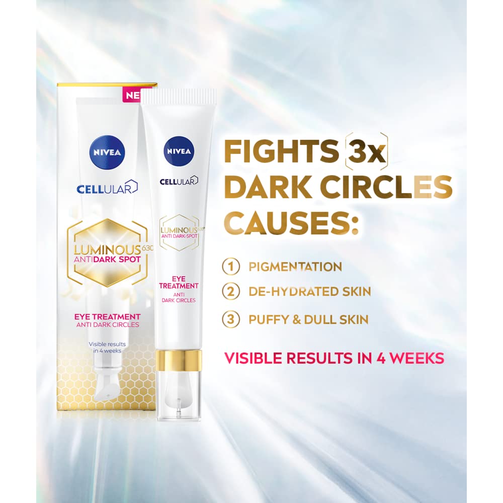 NIVEA Cellular LUMINOUS 630 Anti-Dark Circles Eye Treatment Cream (15ml), Eye Cream for Dark Circles with Hydrating Formula, Made with Caffeine and Hyaluronic Acid