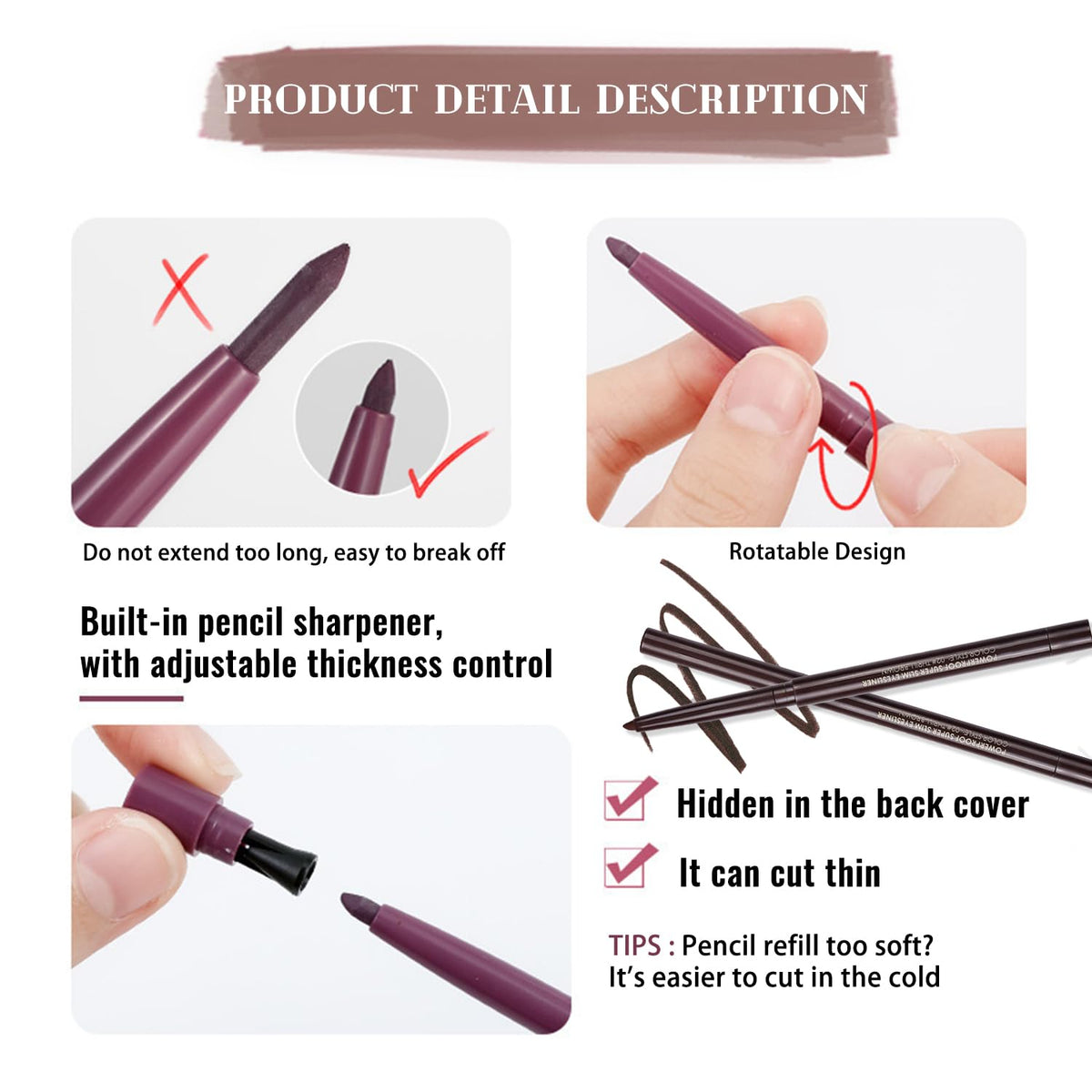 Generic Longwear Waterproof Eyeliner Pencil – Light Brown, Retractable, Smudge-Proof, Transfer-Resistant, Highly Pigmented, Smooth Glide, All-Day Wear