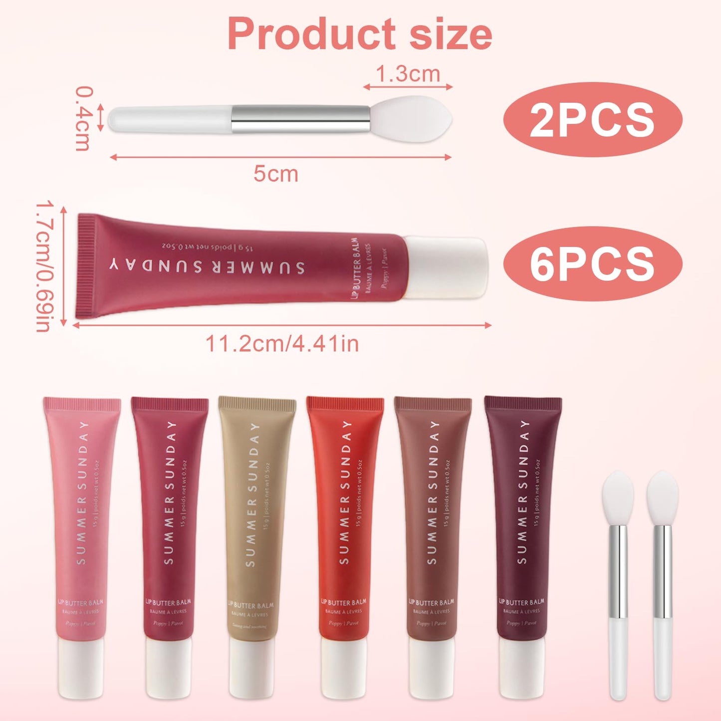 Liameph 6 PCS Lip Balm Summer Lip Butter Balm Lip Oil with 2 Lip Brushes Soothes Dry Lips Summer Lip Balm Nourishing Lip Ma-Sk and Lip Balm Instant Shine and Hydration for Men and Women