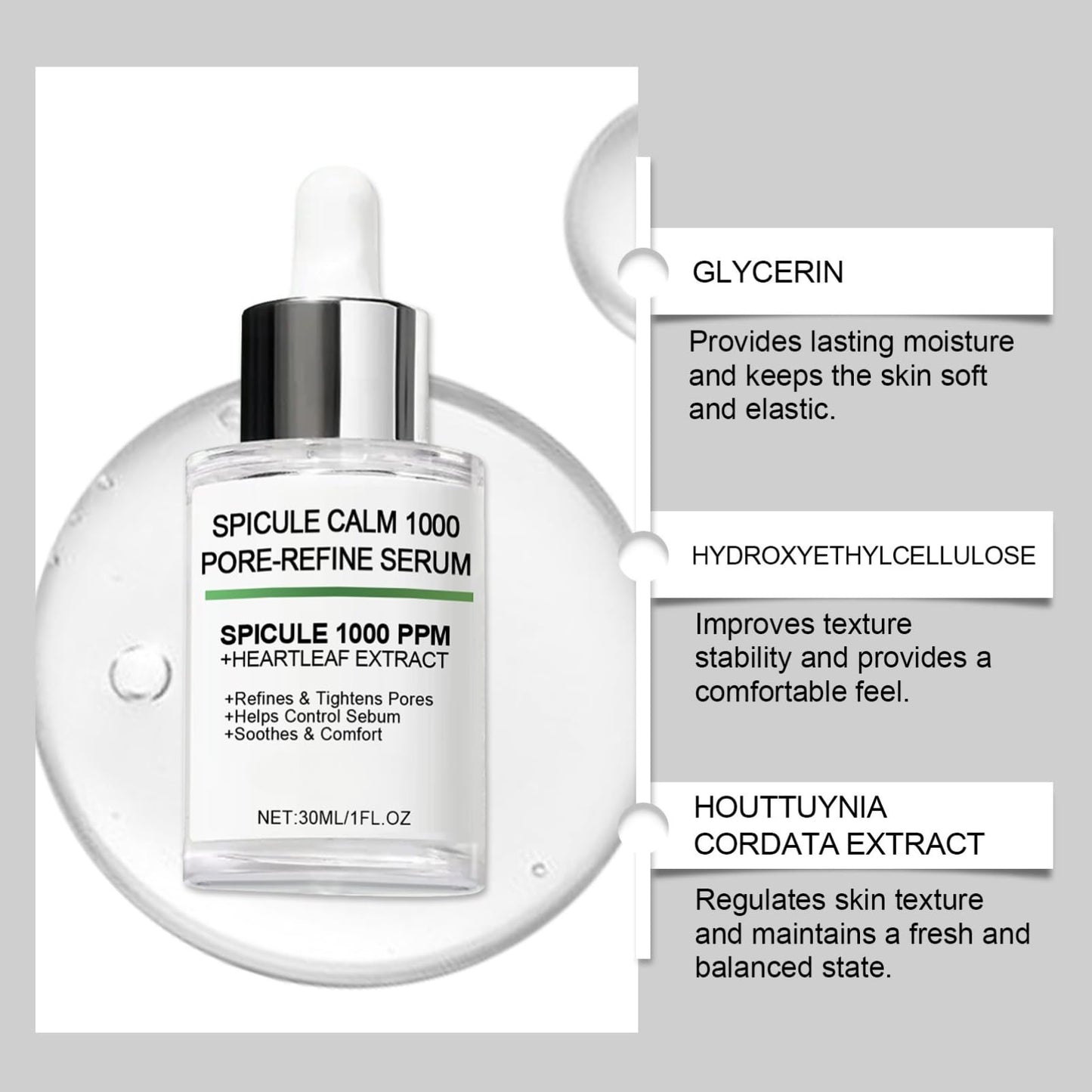 Cureluxe Minimizing Pores & Sebums Face Serum - Oil Control & Dark Spots Minimising Essence - Spicule Calm 1000 Pore-Refine + Heartleaf Extract, Deeply Purifies Pores, Relieve Irritation and Discomfort 30ml