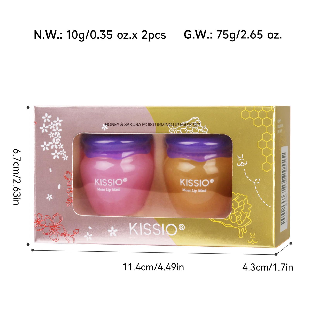 KISSIO Lip Mask Set,Honey and Cherry Lip Sleeping Mask,Repair Lips Day and Night,Plant Extract,Lip Mask Overnight,Hydrating Lip Balm,Honeypot,2 pcs