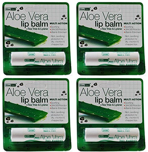 (4 PACK) - Aloe Dent - Aloe Vera Lip Balm | 4g | 4 PACK BUNDLE
