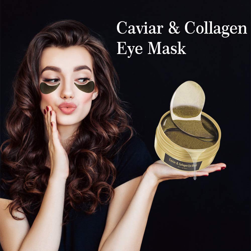 AICHUN BEAUTY 30 Pair Collagen Eye Mask Patch Hydro Gel Pad Anti-Wrinkle Dark Circles Bags Soft Smooth Skin Care Hydration Moisturizing (CAVIAR)